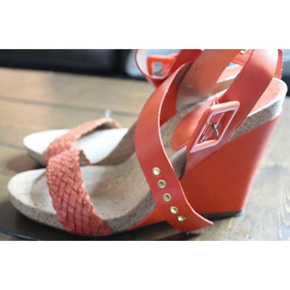 BCBGeneration Orange and Cork Wedges Size 8.5